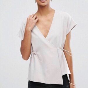 Asos Structured Taupe Wrap Top with Cinched Waist